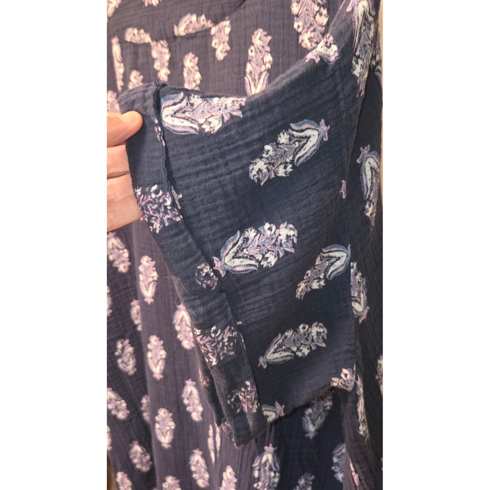 Wonderly Navy Blue Floral Gauze V-Neck Blouse Top Plus Size 1X Boho Short Sleeve - Picture 4 of 4
